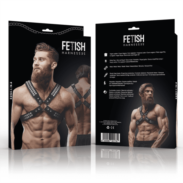 FETISH SUBMISSIVE ATTITUDE - MEN'S CROSSED CHEST ECO-LEATHER HARNESS WITH RIVETS 4